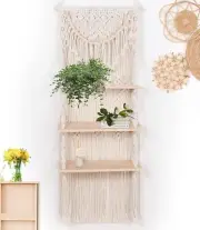 Macrame Wall Hanging Shelf for Wall Decor 3 Tiers Handmade Boho Wall Floating