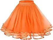 [Huliyhus] Women Vintage 50s Short Tulle Petticoat Ballet Bubble Tutu Skirt Crinoline Slips Underskirts Under Dress Puffy Skirt, Orange, One Size