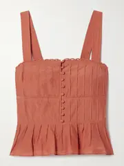 [La Ligne] La Ligne - Pintucked Cotton And Silk-blend Peplum Tank - Orange - small small Orange
