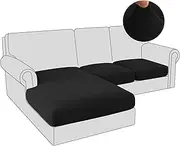 PrinceDeco 3 Pieces Stretch Sofa Seat Cushion Covers L Shape Separate Cushion Couch Thick Chaise Cover Elastic Fit Furniture Protector for Both Left/Right Sectional Couch (3 Seater, Black)