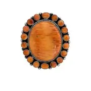 Tyler Brown, Ring, Orange Spiny Oyster, Cluster, Navajo, Adjustable
