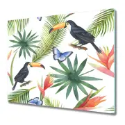 Serving Chopping Board Glass Cover Worktop Saver Tropical Toucan Floral 60x52