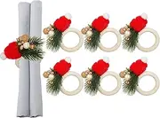 Napkin Rings Christmas,Homemade Dinner Napkin Holders | Festival Napkin Holders Set of 6, Christmas Hat Pine Needles Scarf Napkin Rings for Christmas, Wedding