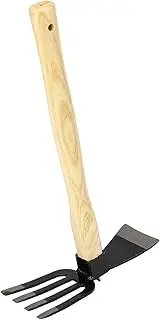 Baxnore Carbon Steel Hand Hoe Rake, Double-Function Gardening Tool with Tool Wood Handle for Weeding, Digging Soil Preparation
