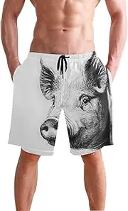 [XYMZR] Cute Pig Peek White Men's Swim Trunks Quick-Dry Bathing Suit Swimming Board Shorts S