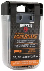Hoppes Gun Cleaner Boresnake Fit In Backpack Patented Case Design Pull T-handle - .30 .32 Cal Handgun Pistols #hp24001d