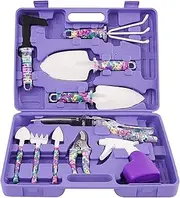 Garden Tools Set, 10pcs Purple Stainless Steel & Plastic Gardening Gifts with Storage Case - Garden Gifts for Men & Women