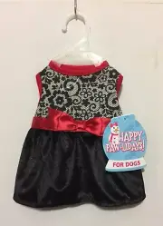 Simply Wag Holiday Black Velvet with Red Trim & Bow Dress Small