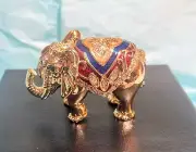 Keren Kopal Golden Elephant Trinket Jewelry Box Embellished Ornate Colorful