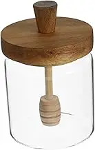 TIDTALEO Glass with Wooden Lid and Dipper Honey Container for Kitchen Sugar Salt Easy to Use and Clean