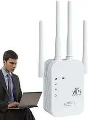 Internet Booster, Wireless Repeater, 1200Mbps Wireless Router Signal Booster, 4-Port Network Router with Gigabit Ethernet Port, Dual Band 5GHz/2.4GHz for Home