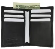 Mens Bifold Genuine Leather ID Wallet, Solid Black Thin Pocket Card Bills Holder