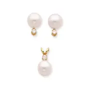 14K 7 8mm Saltwater Akoya Cultured Pearl and Diamond Earring and Pendant Set