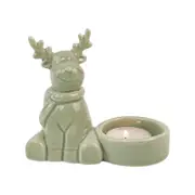 Urban Cute Reindeer 9cm Ceramic Tealight Holder Candle Home Decor - Sage
