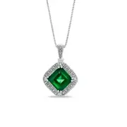 8.0mm Princess-Cut Lab-Created Emerald and Diamond Accent Pendant in Sterling Silver