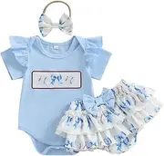 [Nibbcoa] Newborn Baby Girl Baseball Outfit Softball Clothes Short Sleeve Romper Bow Bloomers Tutu Skirts Headband Set