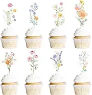 Rngmsi Wildflower Birthday Party Decorations - 40PCS Floral Cupcake Toppers Baby in Bloom Baby Shower Cake Decorations Wildflower Baby Shower Decorations Flower Birthday Cupcake Toppers Girls