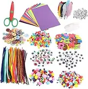 Yardwe 1 Set DIY Craft Materials for Cleaners Craft Kit with Pom Poms Sponge Doll Eyes Buttons Bendable Sticks Fun Art Supplies for Family Creativity and Imagination