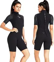 Wetsuit Womens Back Zipper Short Wetsuit Men 3mm Neoprene Short Sleeve Wetsuit for Surfing Swimming Kayaking Snorkeling Canoeing Scuba Diving (Black)