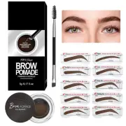 Waterproof Eyebrow Pomade Kit with Stencils and Dual-Ended Brush, Medium Brown
