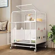 2-tier Cat Playpen, Cat Enclosures Indoor, Cat Cage, Metal, with Heightened Baffle, with Universal Wheels, Pet Playpen, for 1-2 Cats(White,30.7x21.6x39.3in)