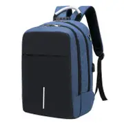 Men Boys Backpack Rucksack With USB Port Headphone Hole Travel Hiking School Bag BLUE COLOR