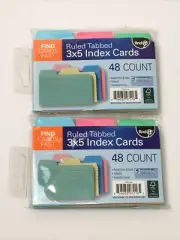 Lot of 2 Find It 3 x 5 Ruled Tabbed Index Cards 48 Each Assorted Colors