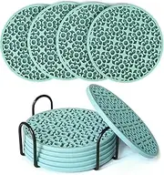 Coasters for Drinks,Coasters for Coffee Table,Resistant Reusable Silicone Coasters with Holder,Set of 6 - Great for Birthday, Housewarming, Room Decor, Bar, Holiday Party (Green)