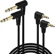 tunghey 2Pack 90 Degree 1/8 to 1/4 Stereo Audio Cable, Right Angle 3.5mm TRS Male to 6.35mm TRS Male Aux Cord for Guitar, Keyboard Piano, Laptop, Speaker and Amplifiers 1.8m