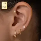 14K REAL Solid Gold Cross Piercing Daith Helix Tragus Conch Rook Snug Ear 18G