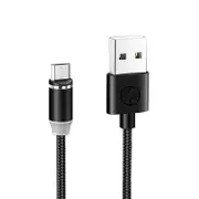 LED 2.4A Magnetic Round Rotate Micro USB Data Cable 1.2M for Samsung S10 Xiaomi Redmi K30 LG HUAWEI BLACK COLOR