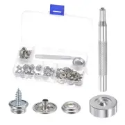 15 Sets Canvas Snap Kit Metal Button 15mm with Tool, Silver Tone