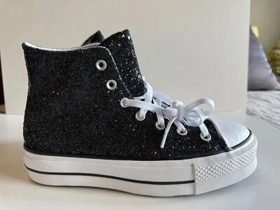 Converse Platform Black w/ Multi Color Glitter High-Top Size 9!!