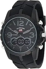 [Accutime] U.S. Polo Assn. Men's Multifunction Watch Black Silicone Strap Analog Digital Display Alarm Chronograph Backlight 50mm Case Fits Wrists 5.5" to 8", BLACK, NOSIZ, Digital,Quartz Movement