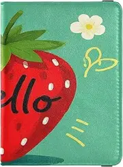 [Amooorous] Hello Cartoon Cute Red Strawberry Leather decorative passport holder for travel women Vaccine Case Protector Cover Passport Case Travel Documents Wallet Ultra Slim, Hello Cartoon cute red strawberry,