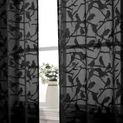 Black Sheer Curtains 54 Inches Long 2 Panels Set for Living Room, Light