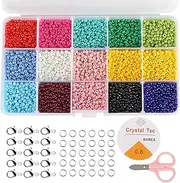 LEMESO 7500 PCS 3mm Beads for Jewelry Making Kit 15 Colors Tiny Beads Set for Bracelets Making DIY Necklaces Keychains Art and Craft with Lobster Clasps, Open Jump Rings and Elastic Crystal String