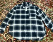 Abercrombie & Fitch Blue Plaid Cotton Flannel L/S Shirt Top Shacket XL NWT