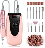 Rechargeable Nail Drill Machine 35000rpm Portable Electric File Acrylic Gel Nails Manicure Pedicure Polishing Tools Display Screen Pink