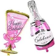 Decoration for Bar Party Oktoberfest 40'' Wine Goblet glass Sparkling Wine, Glass Beer Cup, Whiskey Bottle,Champagne Bottle Balloons (Pink Champagne)