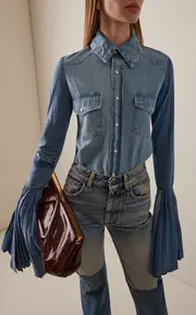 [A.W.A.K.E. MODE] Recycled Denim Pleated Bell Sleeves Top
