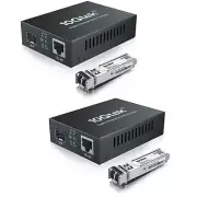 A Pair of BiDi Gigabit Multi-Mode LC Fiber to Ethernet Media Converter with 2...