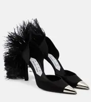 [Area] Area x Sergio Rossi Amazona feather-trimmed denim pumps AU 3 blue