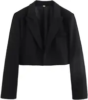 [Mywinway] Cropped Blazer for Women 2025 Spring Summer Long Sleeve Jacket Blazer Crop Casual Work Open Front Jackets