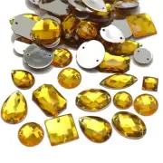100 Gold Flatback Acrylic Sewing Rhinestone Assorted Shape Sew on Diamante Gem