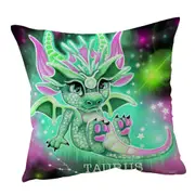 Green Sparkling Taurus Lil Dragon Cushion Cover