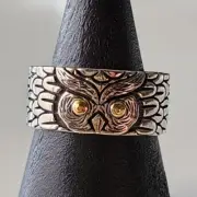 Men's Retro Owl Boho Gothic Sterling Silver Open Ring