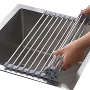 Kitchen Roll-Up Dish Drying Rack Foldable Drainer Over Sink 304-Stainless Steel