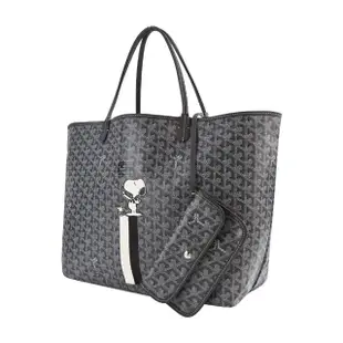 【GOYARD 高雅德】STLOUI SNOOPY 聯名款條紋塗料帆布LOGO子母購物包(大/灰/白黑)