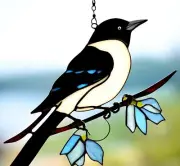 BUTCHER BIRD Handmade Australian Stained Glass SUNCATCHER Bird Lovers & Watchers